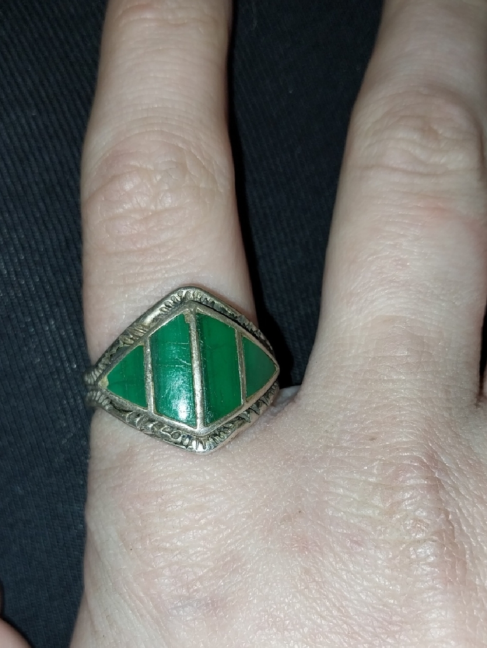Vintage Green Turquoise Inlay Sterling Ring